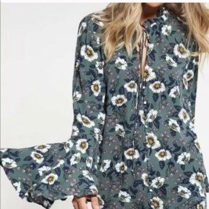 Free People Bell Sleeve Shirt Dress in White Floral